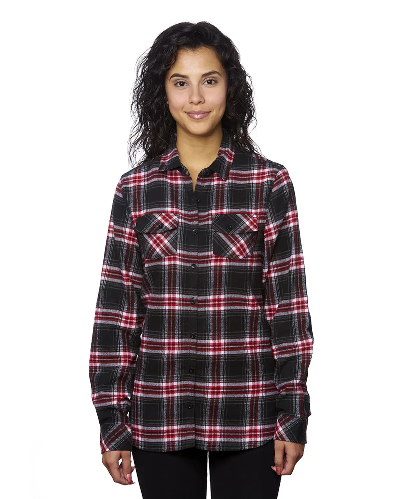 Burnside Ladies' Plaid Boyfriend Flannel Shirt view 7