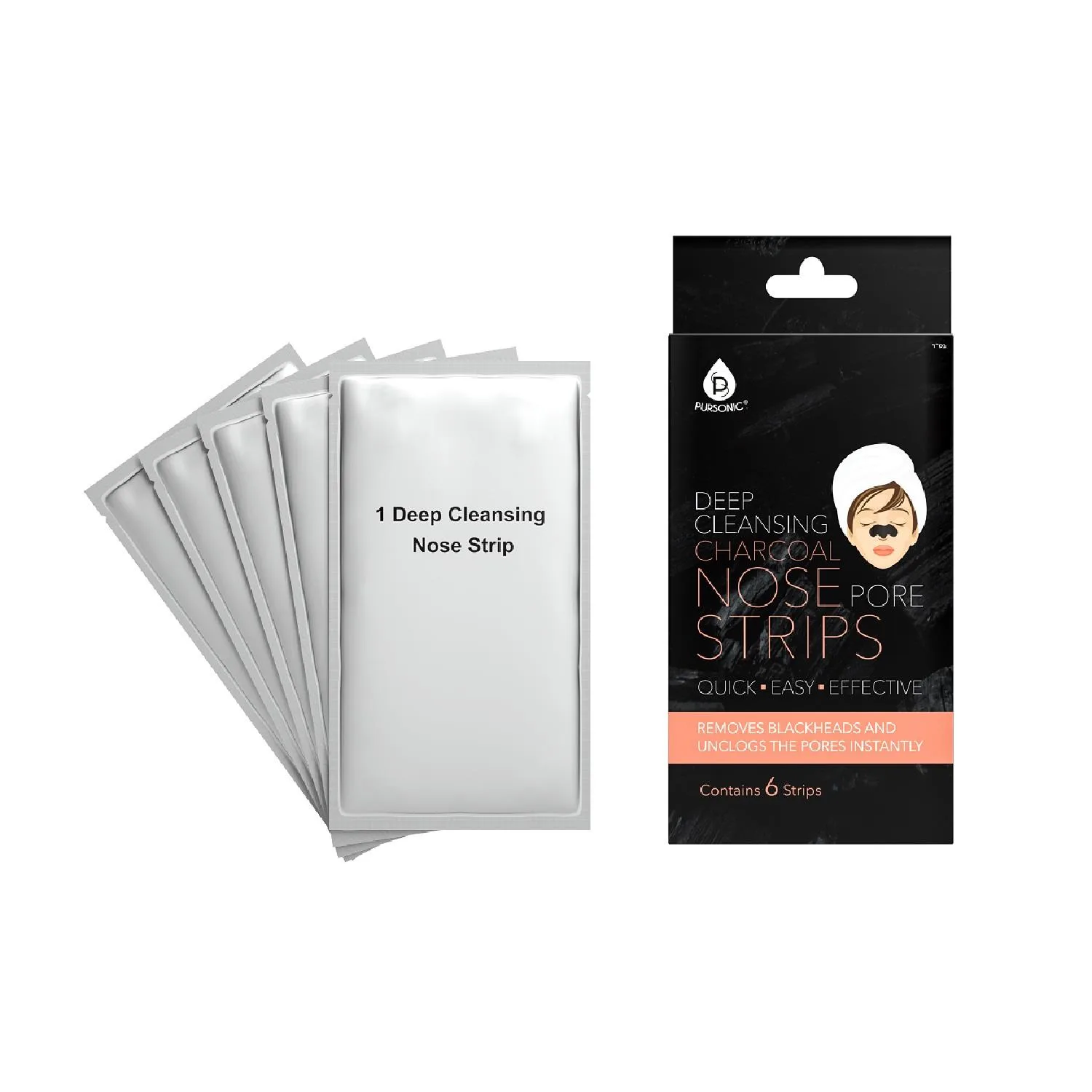 Pursonic Deep Cleansing Charcoal Nose Pore Strip - 6 Pack