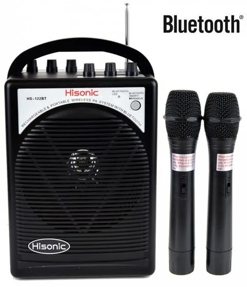 Hisonic® Portable PA System w/Dual Channel Wireless Mics