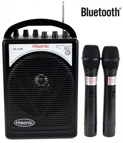 Hisonic® Portable PA System w/Dual Channel Wireless Mics