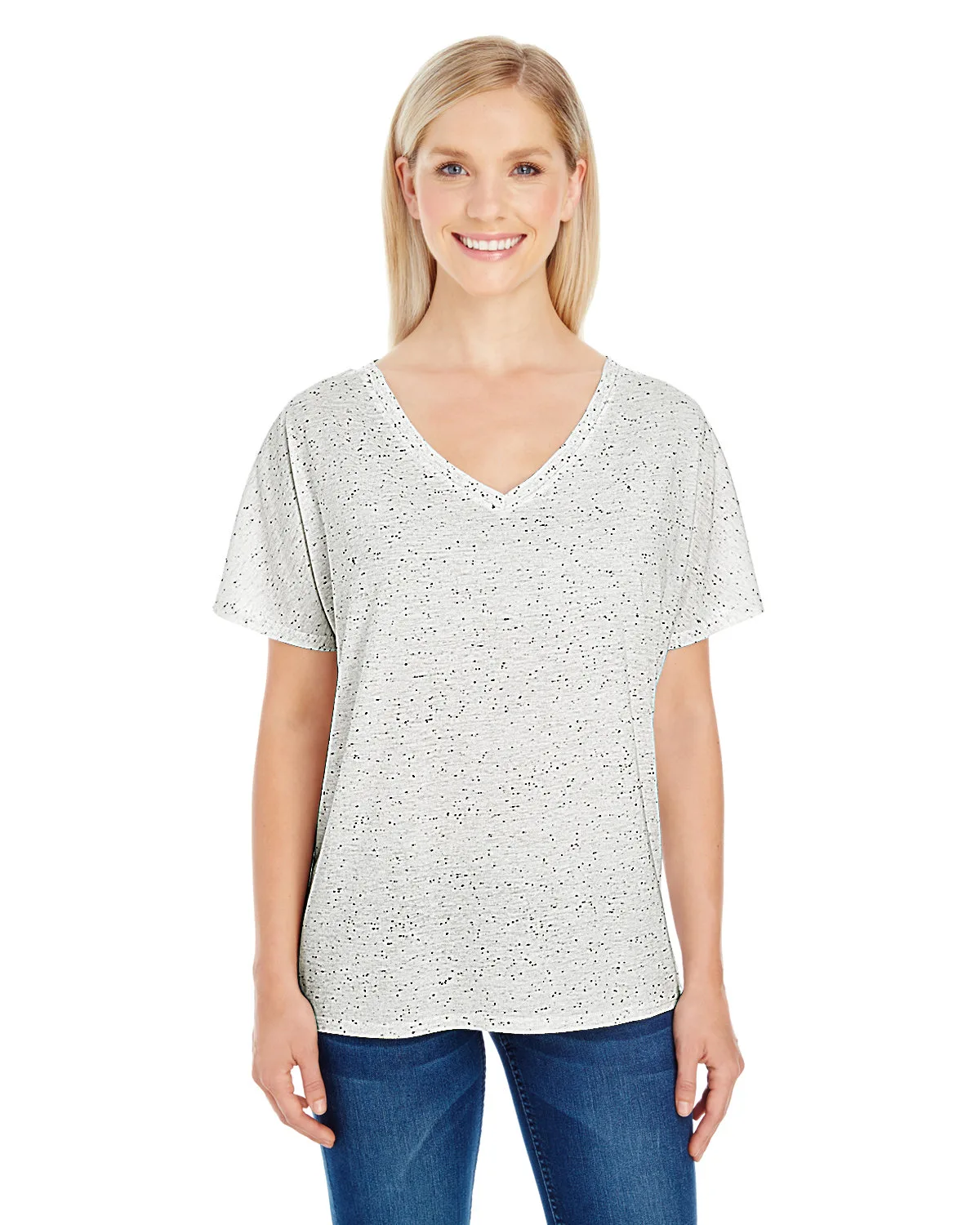 THREADFAST Ladies' Triblend Fleck Short-Sleeve V-Neck T-Shirt view 3
