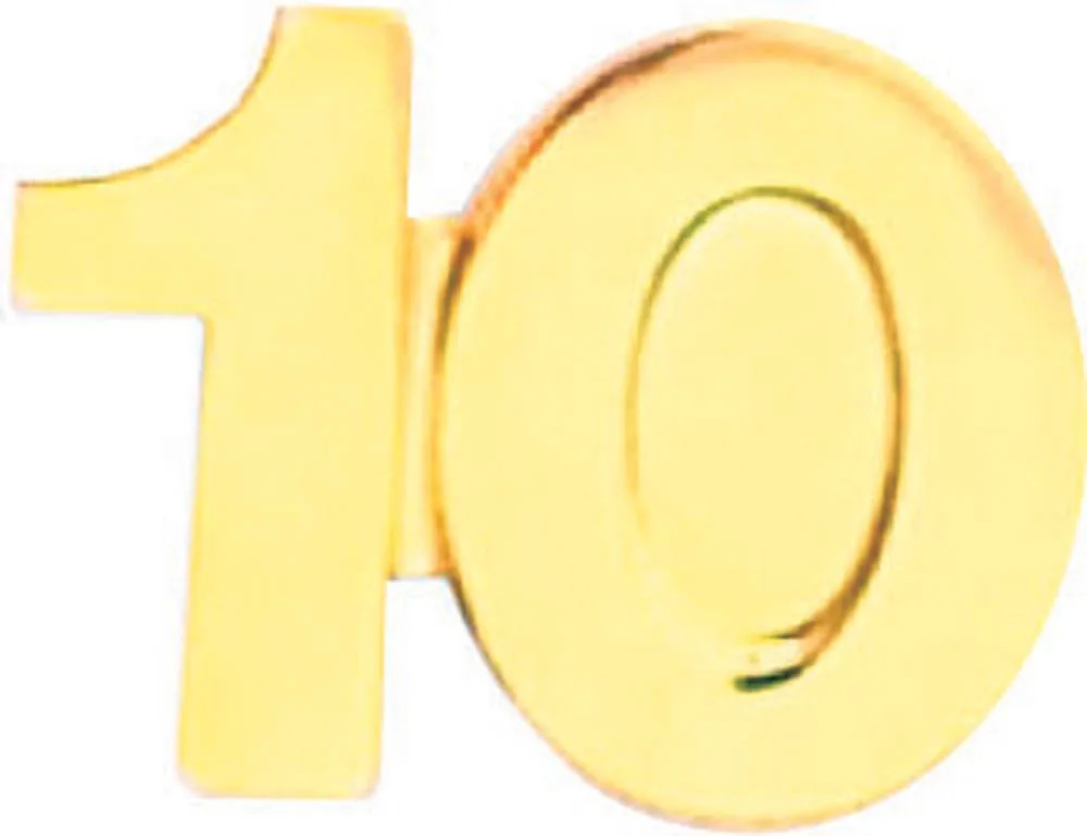 Bright Gold 10 Service Lapel Pin