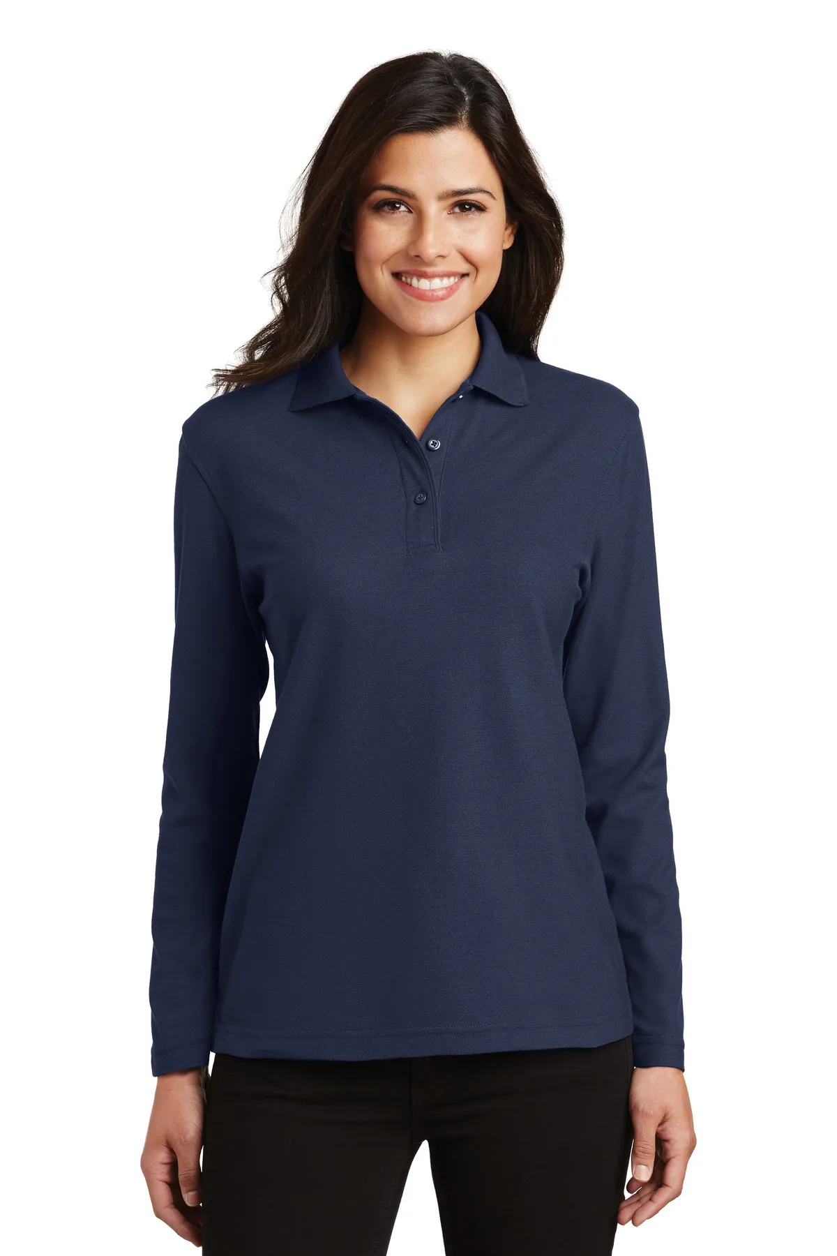 Port Authority® Women's Silk Touch™ Long Sleeve Polo. view 3
