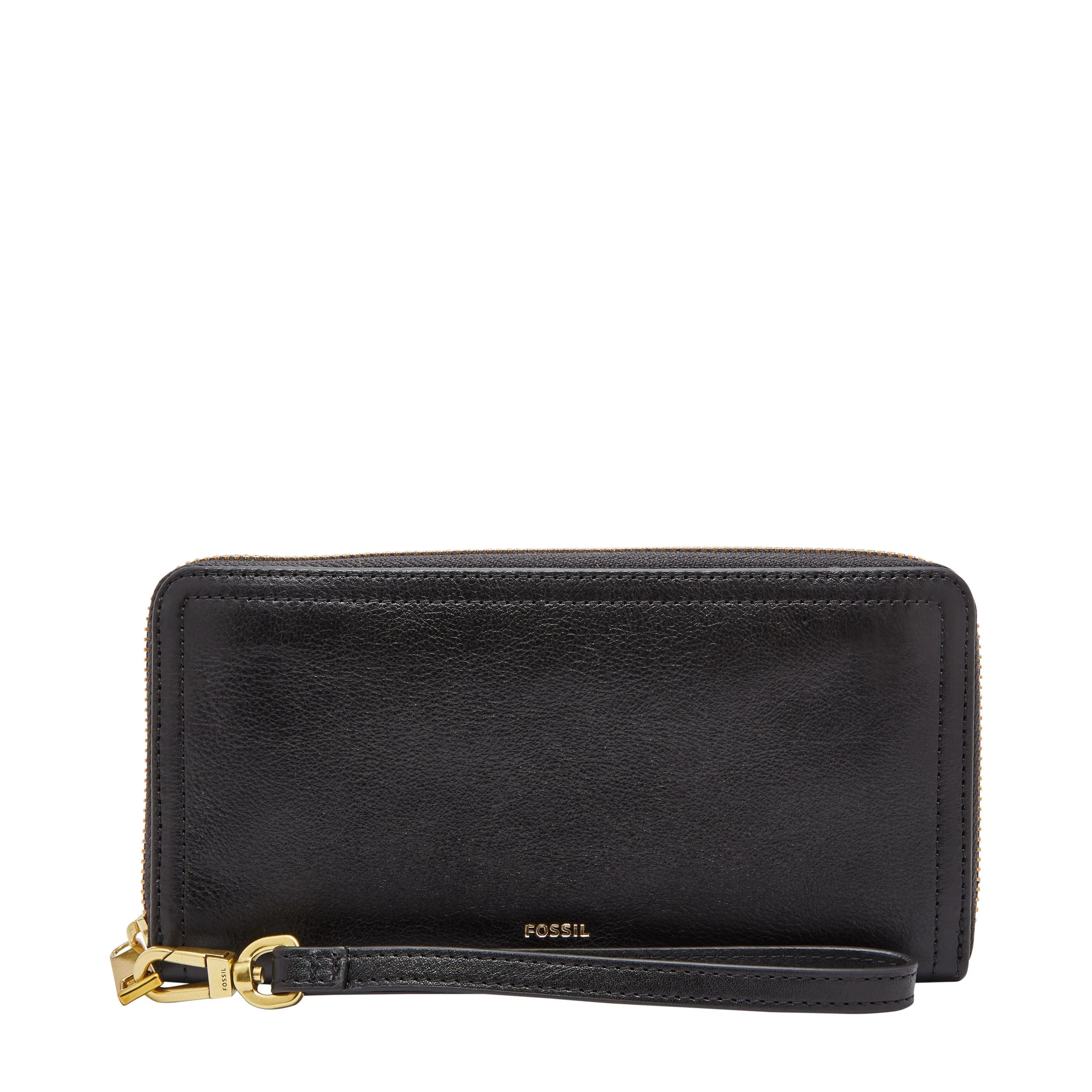 Fossil Logan Leather Rfid Zip Around Clutch Wallet Black