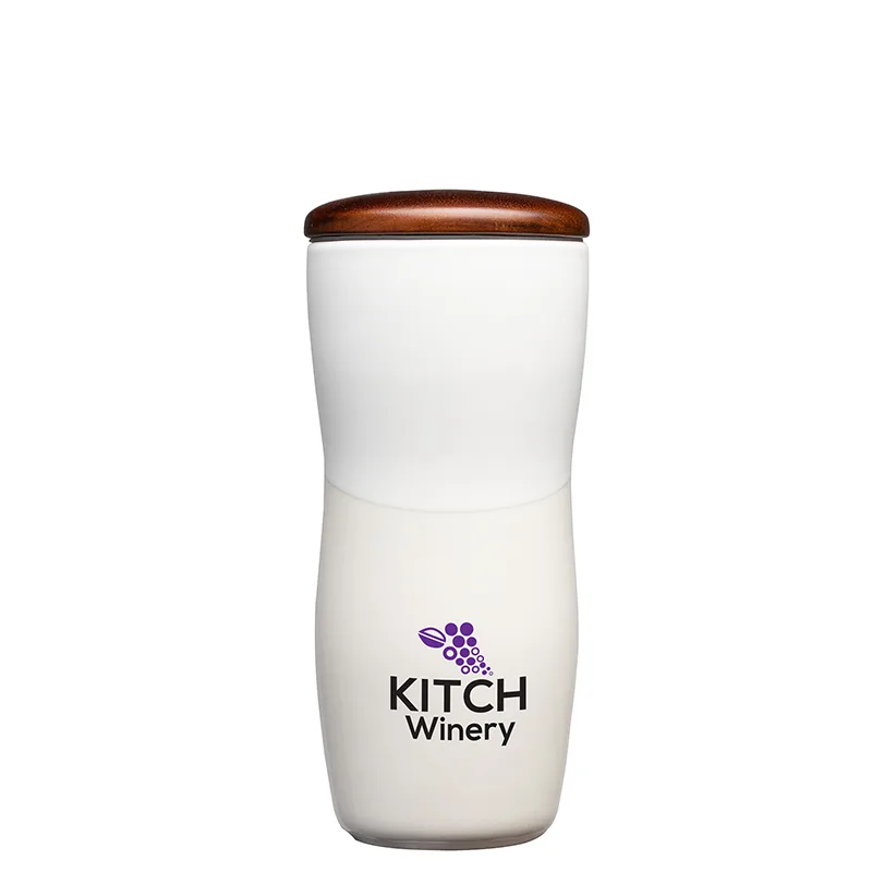 Tarrazu 12 oz. Double Wall Ceramic Tumbler w/ Wood Lid view 2