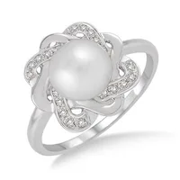 Jilco Inc Pearl & Round Diamond Ring - Size 6.5