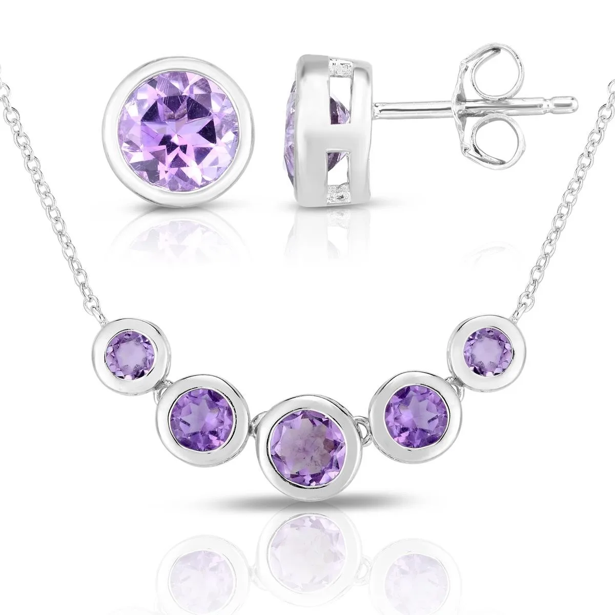 Jilco Inc Amethyst Earring & Necklace Set - Amethyst Purple/Silver