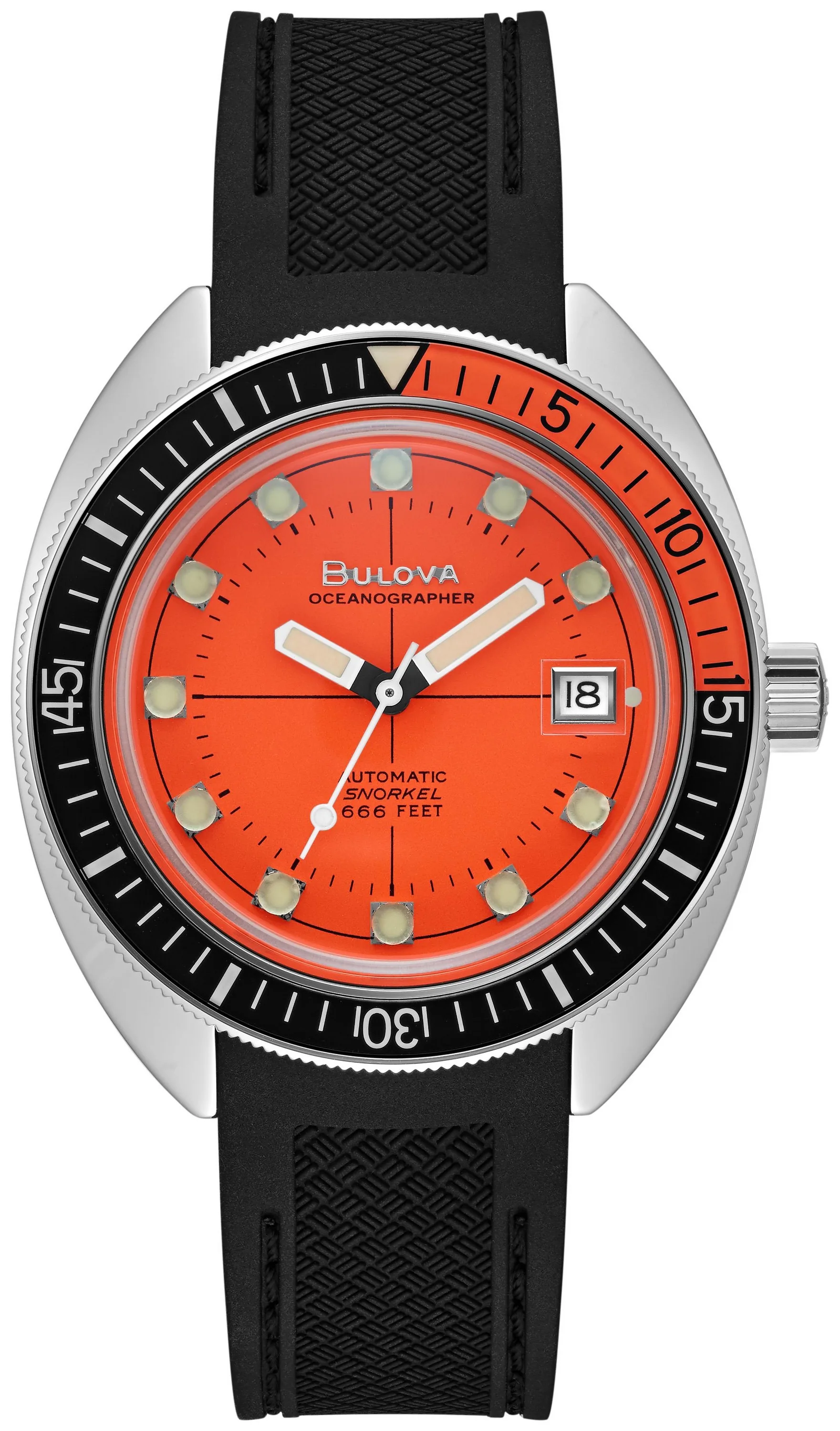 Bulova Watches Men's Oceanographer Dive Watch Black Poly Strap w/Orange Dial