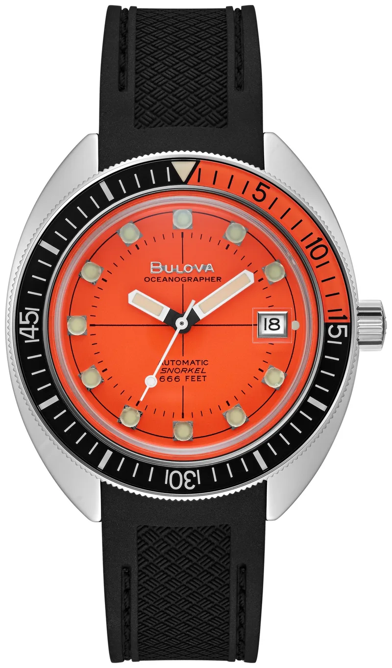 Bulova Watches Men's Oceanographer Dive Watch Black Poly Strap w/Orange Dial