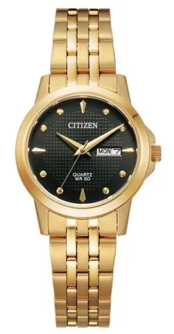 Citizen® Ladies' Quartz Gold-Tone Watch w/Black Dial