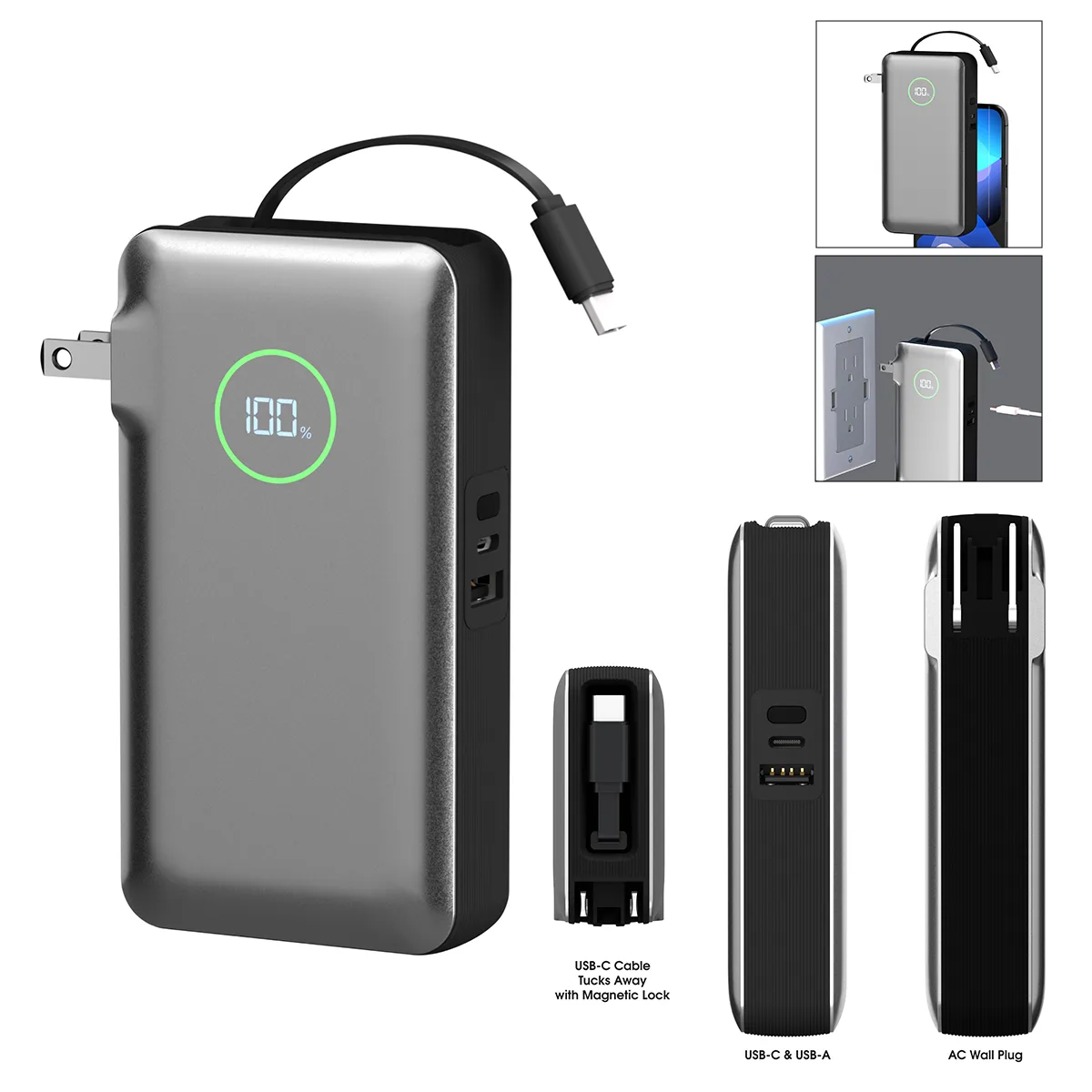 10,000 Mah Phonesuit® Journey Ac All-in-one Portable Battery Pack & Wall Adapter view 3