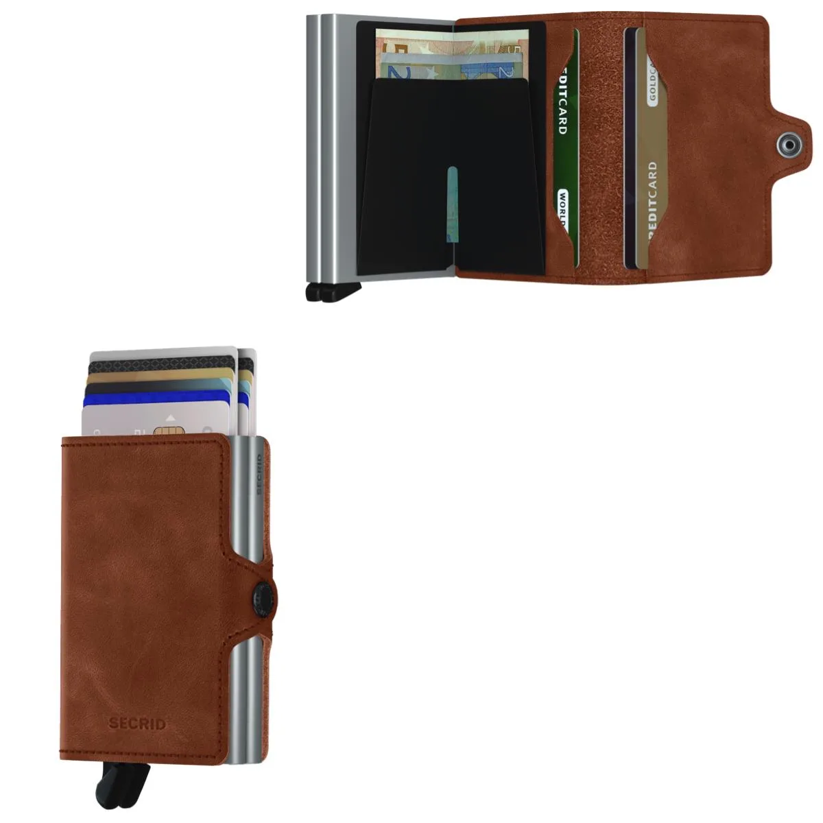 Secrid Twinwallet Vintage Leather - Cognac/Silver
