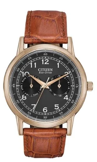 Citizen® Men's Corso Eco-Drive® Watch w/Black Dial & Brown Strap