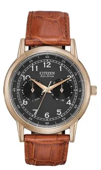 Citizen® Men's Corso Eco-Drive® Watch w/Black Dial & Brown Strap