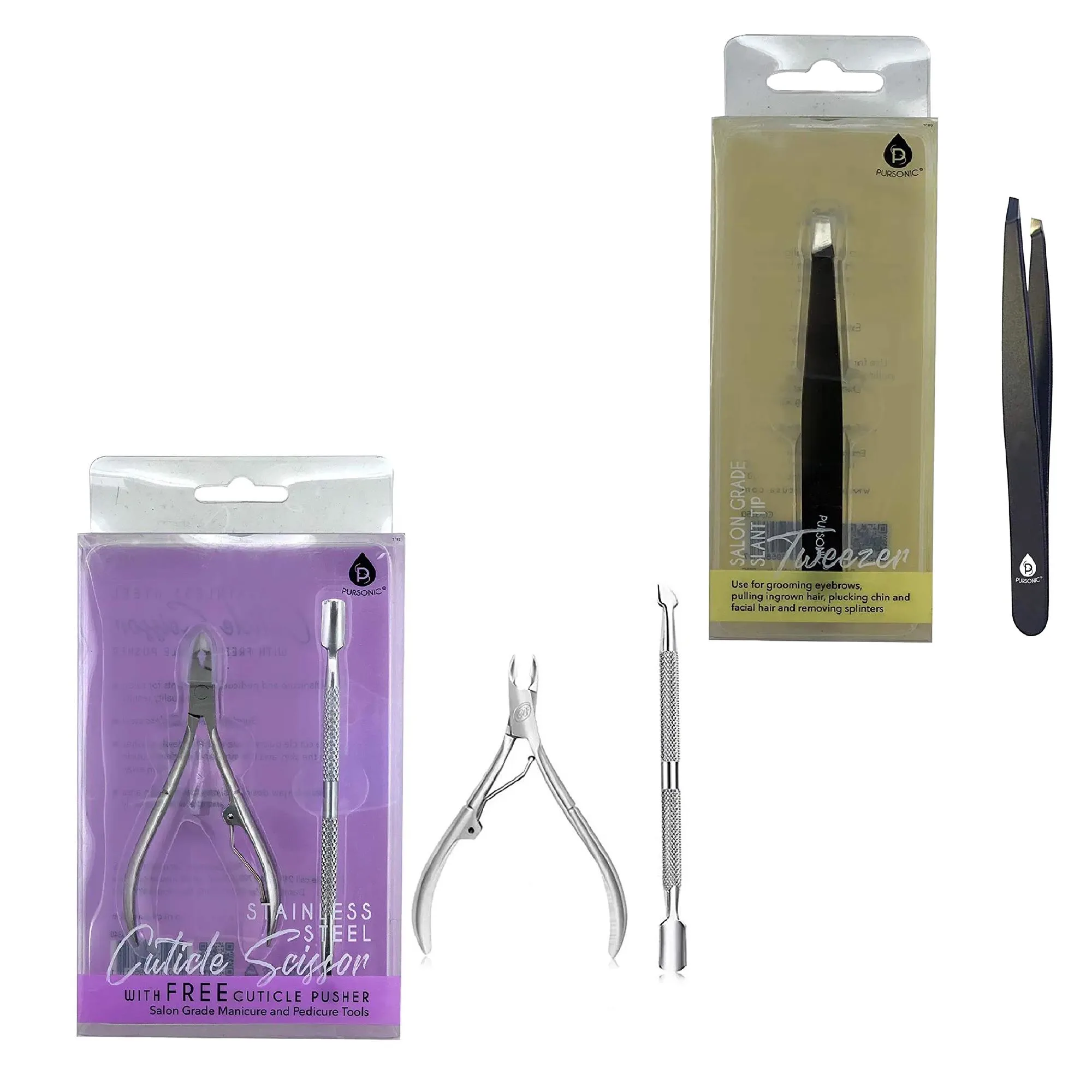 Pursonic Precision Perfection Bundle: Slant Tip Tweezer + Salon-Grade Nail Care Kit