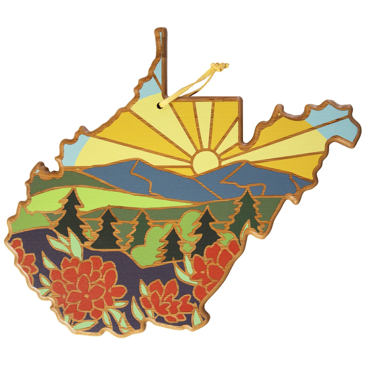 West Virginia State Shaped Serving & Cutting Board w/Artwork by Summer Stokes — Laser Engraved up to 2 Square Inches (1 side/1 location)