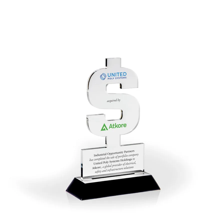 Dollar Sign Award with Black Wood Base - UV Printed view 3