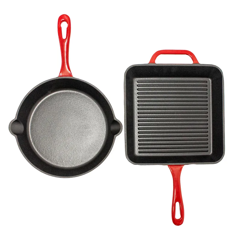 BergHoff 2Pc Enamel On Cast Iron Set,10" F/P And G/P, Red