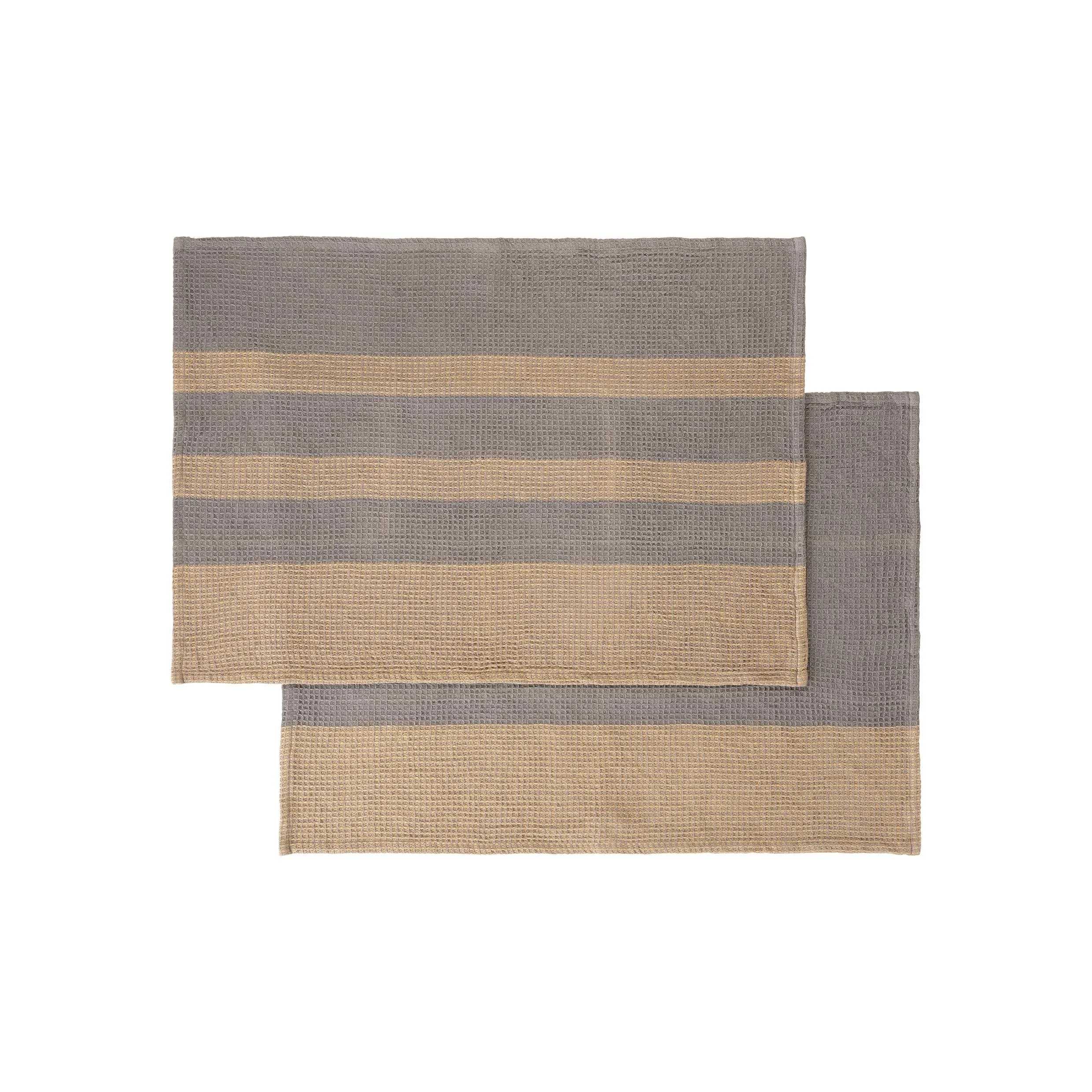 Blomus Gano Organic Cotton Waffle Tea Towels Set Of 2 - Steel Gray Tan