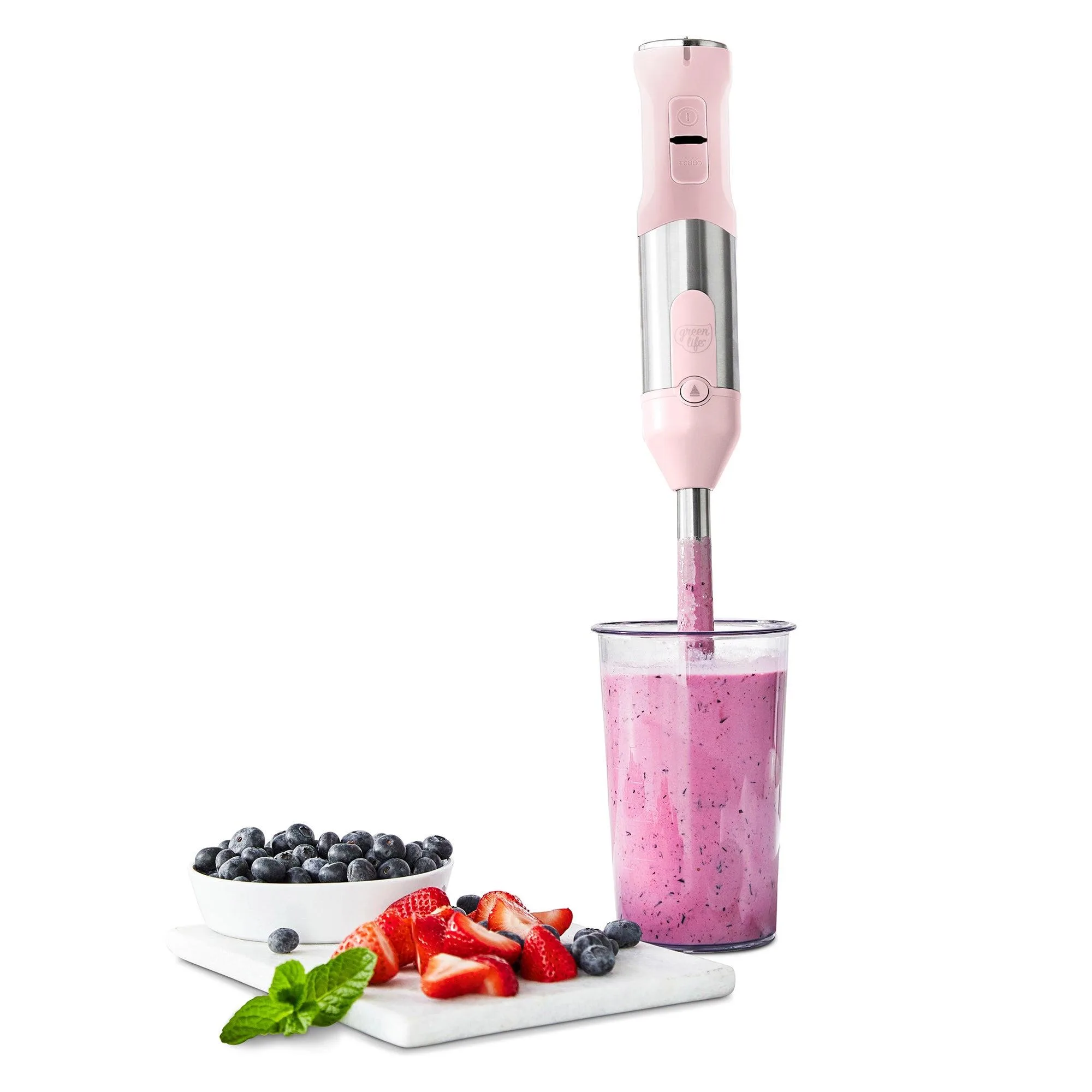 GreenLife Variable Speed Immersion Hand Blender W/ Attachments Pink