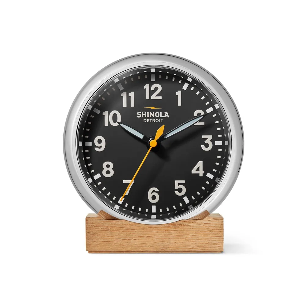 Shinola The Runwell 6" Desk Clock - Chrome/Black