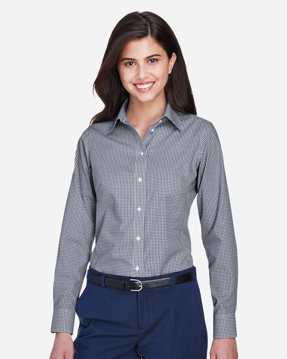 Devon and Jones® Women's Crown Collection® Gingham Check Long Sleeve Woven Dress Shirt view 2