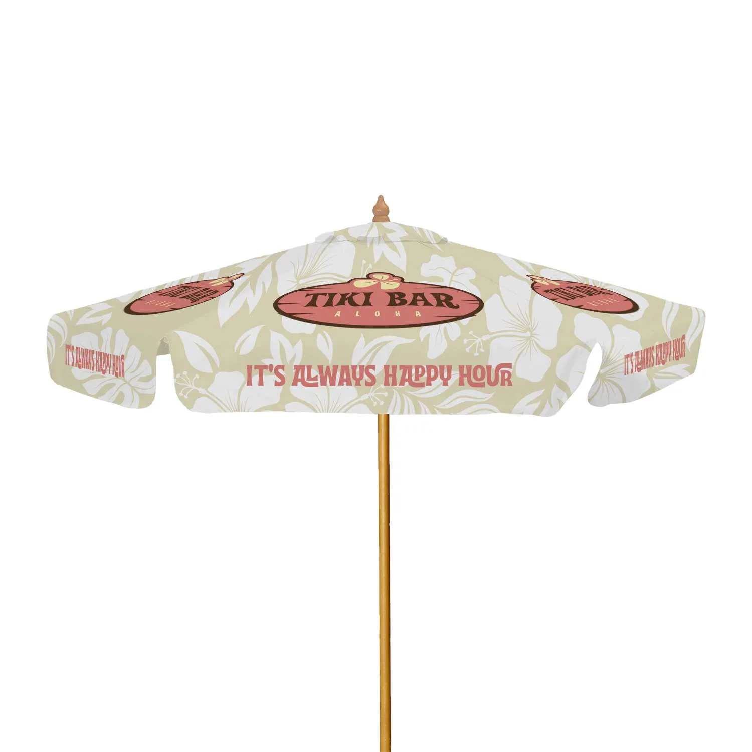 7' Wood Market Umbrella with Valance Single-Sided (Dye Sub)