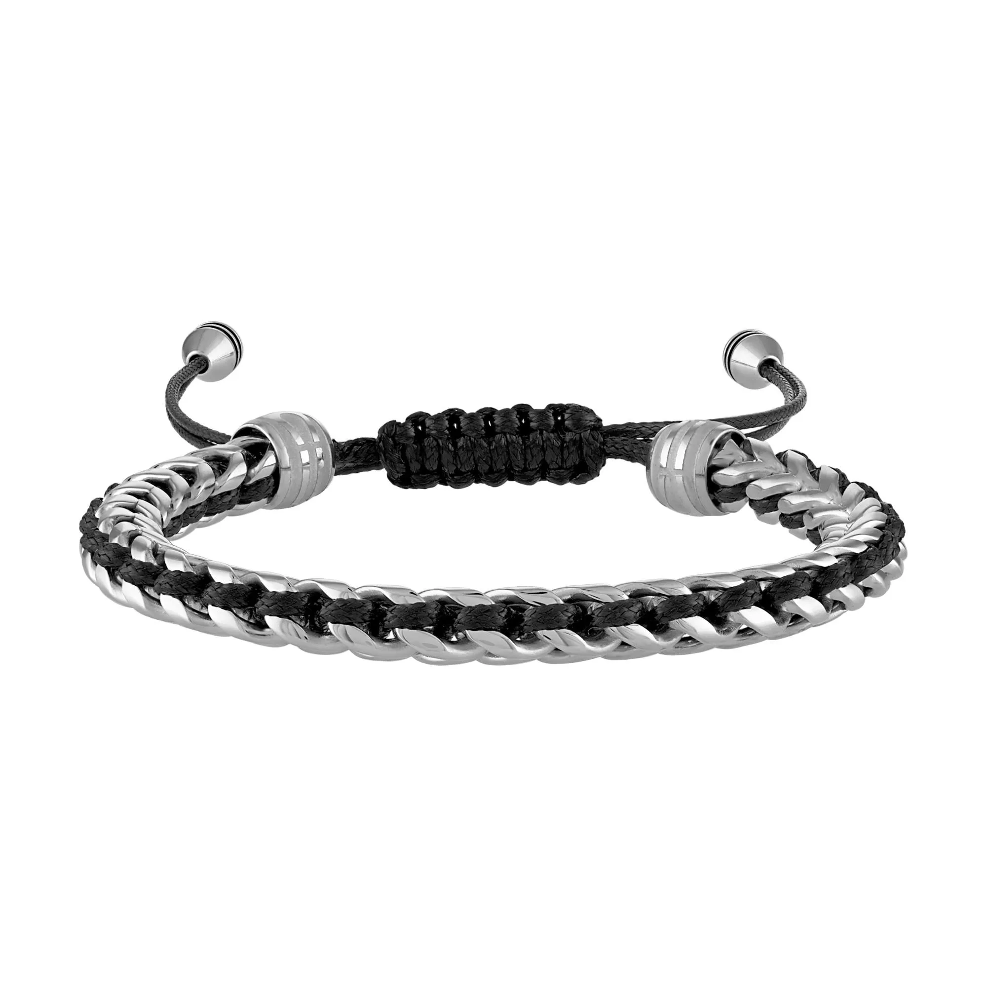Bulova Jewelry Silver Icon Steel & Cord Bracelet