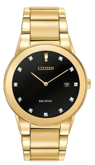 Citizen® Men's Axiom Diamond Eco-Drive® Gold-Tone Stainless Steel Watch w/Black Dial