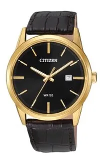 Citizen® Men's Quartz Stainless Steel Case Watch w/Brown Leather Strap & Black Dial