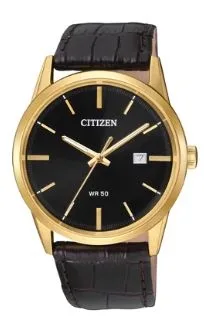 Citizen® Men's Quartz Stainless Steel Case Watch w/Brown Leather Strap & Black Dial