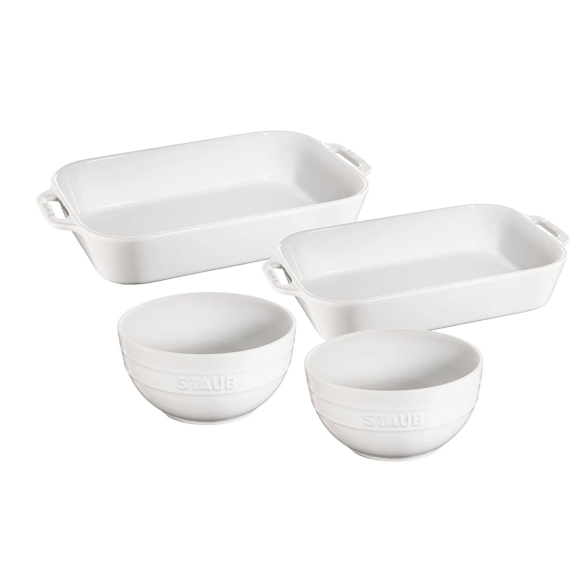 Staub 4 Piece White Ceramic Baking & Bowls Set