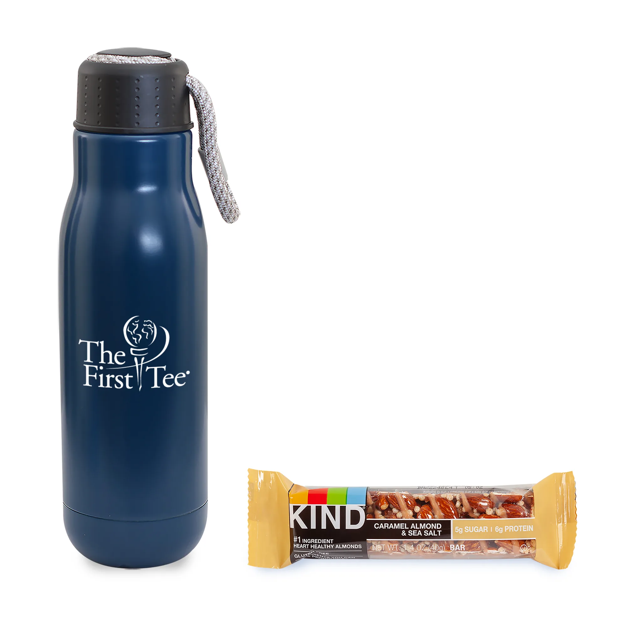 On the Go Sip n' Snack w/16 Oz. Matte Stainless Steel Insulated Bottle & KIND Bar