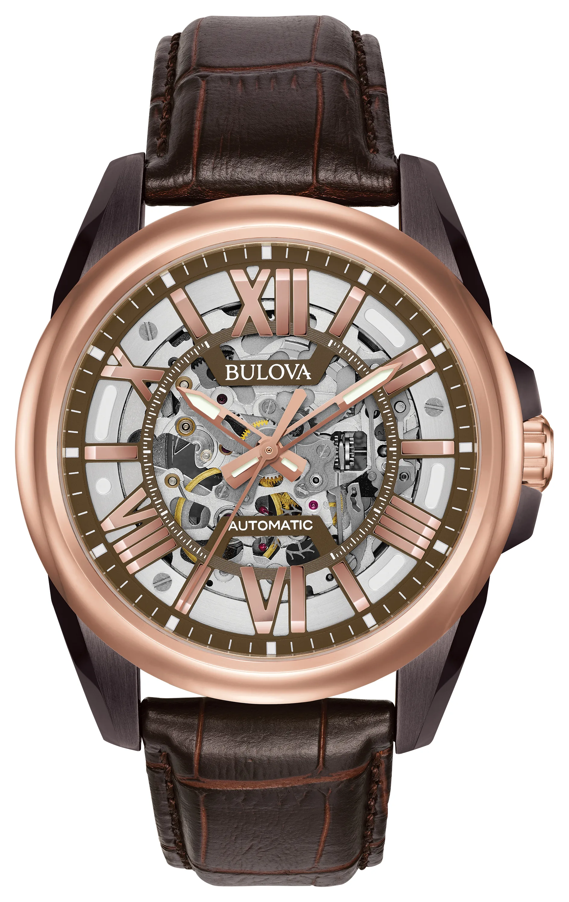 Bulova Watches Men's Automatic Watch, Brown Leather Strap
