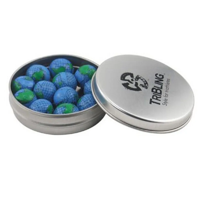 Round Tin with Chocolate Globes-1.7 Oz. — Blank