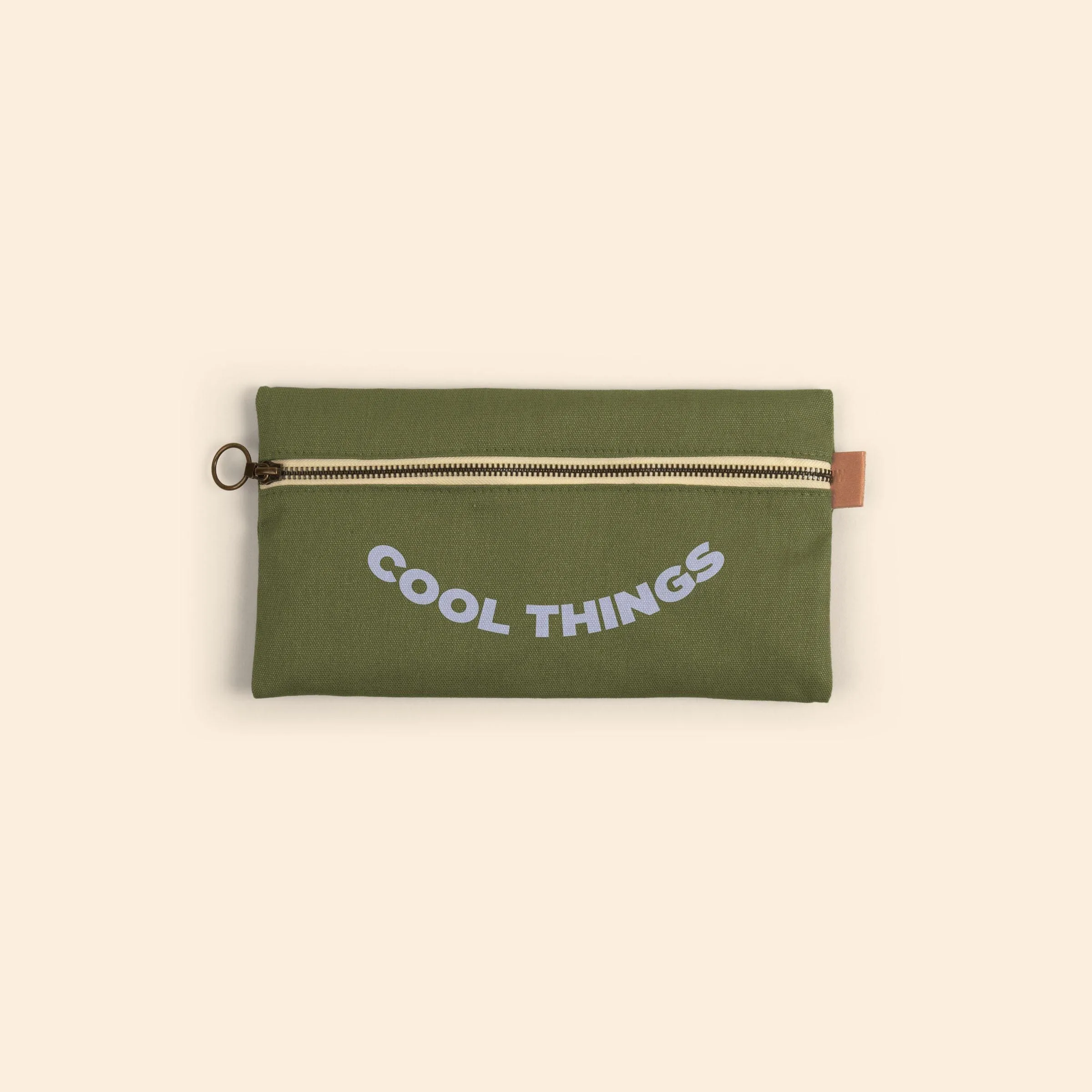 Front Zipper Pouch Large - Colored Canvas With Leather Tab view 2