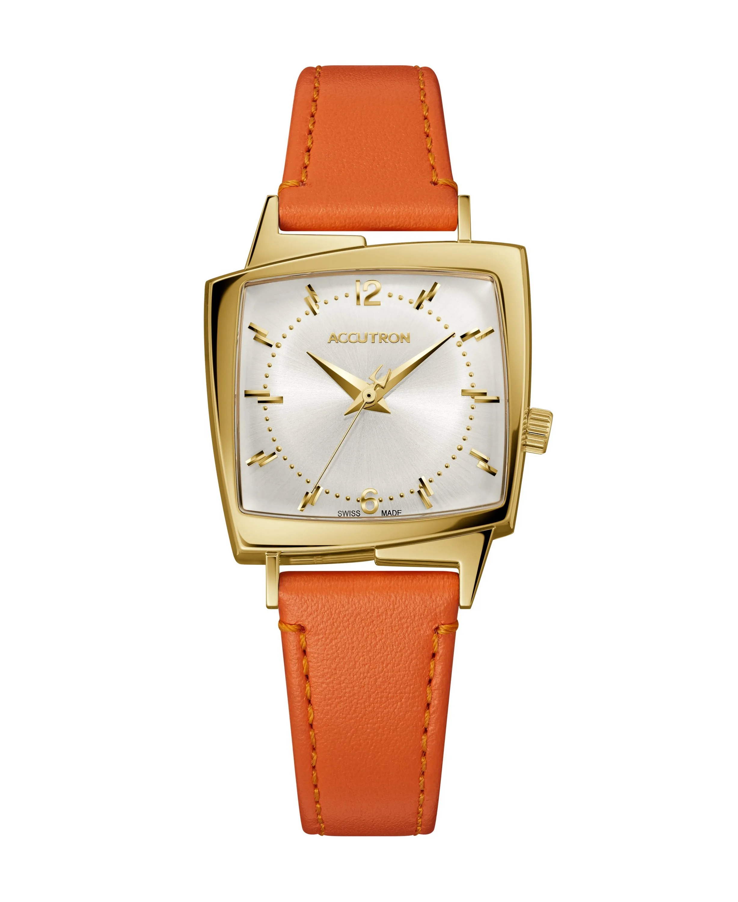 Accutron Unisex Legacy Orange Leather Strap Watch w/Silver White Dial