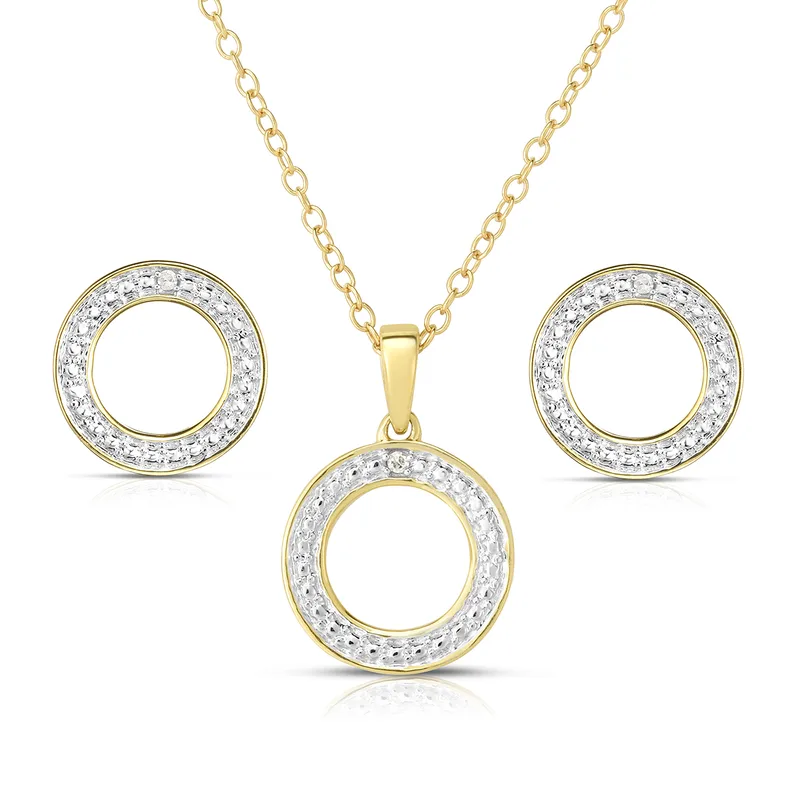 Jilco Inc Diamond Geometric Earring & Necklace Set - Yellow Gold