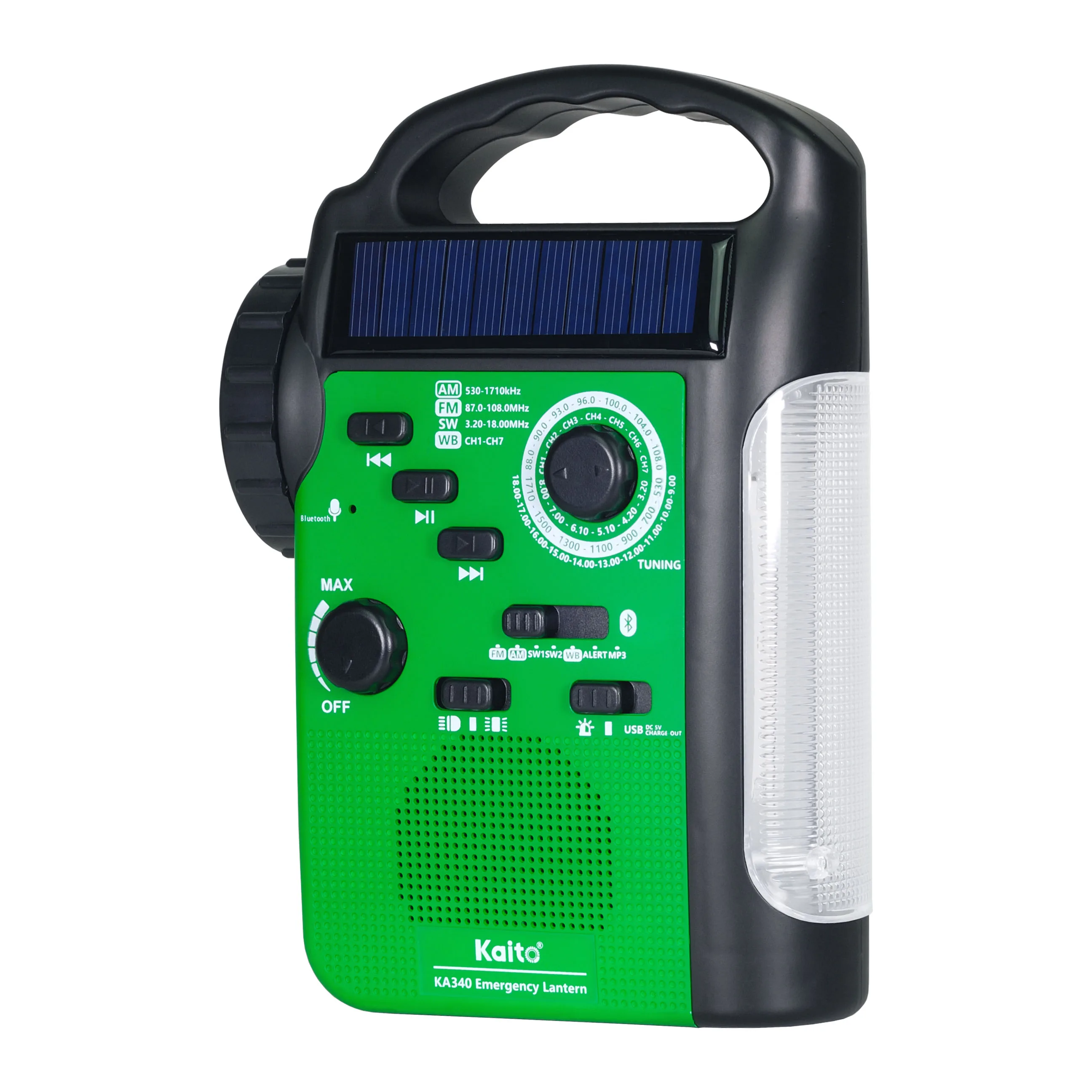 Kaito Emergency Radios & Wireless Mics Green Weather Radio/Light/Bluetooth/Mp3/Phone Power Station