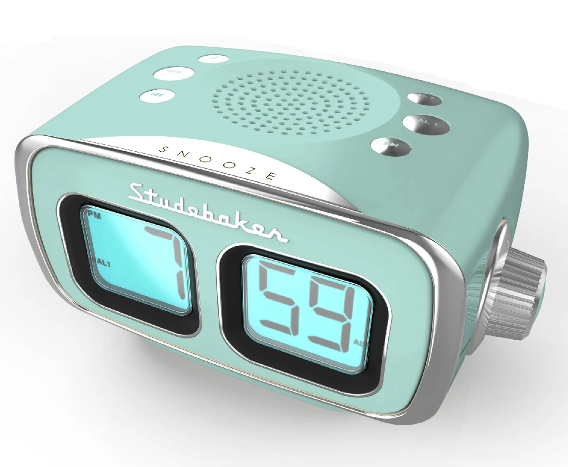 Studebaker Teal Green Retro Digital AM/FM Clock Radio