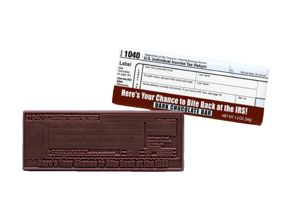 IRS 1040 2"x5" Themed Dark Chocolate Wrapper Bar