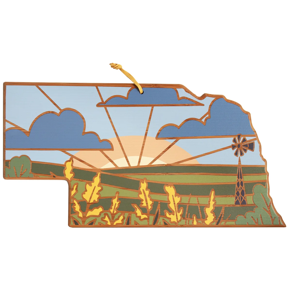 Nebraska State Shaped Serving & Cutting Board w/Artwork by Summer Stokes
