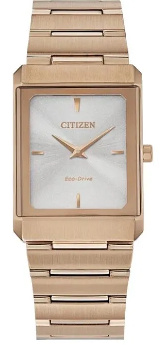 Citizen® Stiletto Tank Unisex/Small Rose Gold-Tone Watch w/Silver Dial
