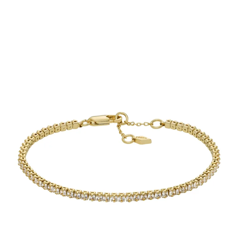 Fossil Ellis Pave Glitz Gold-Tone Brass Tennis Chain Bracelet