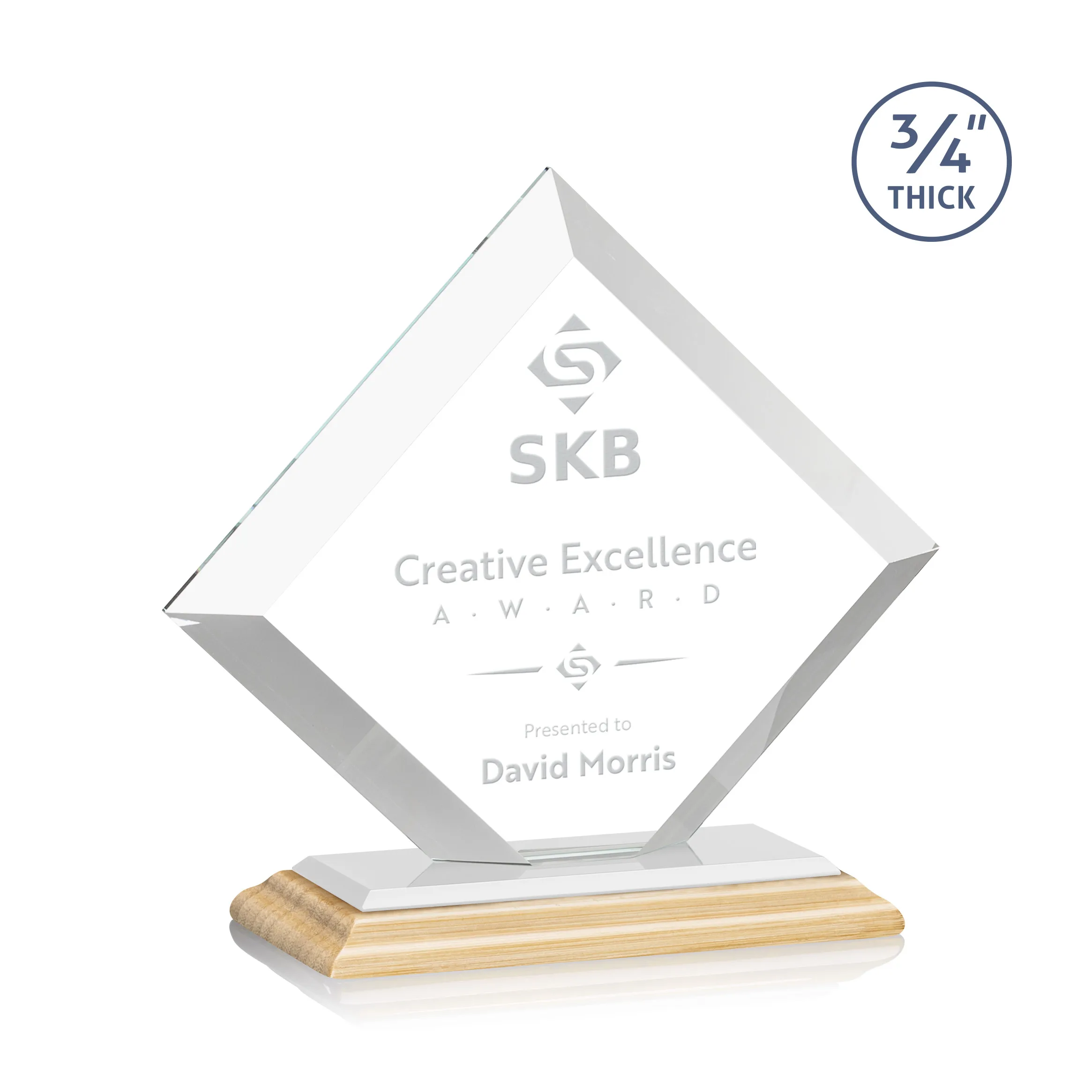 Deep Etch, Standard base, Bamboo, White, 8.25" x 7.75" x 3"