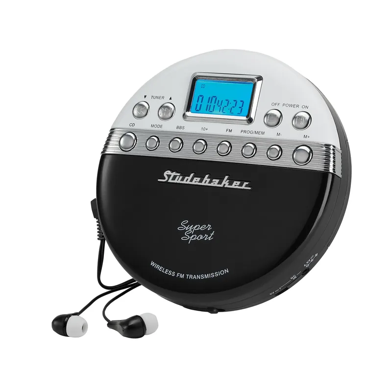 Studebaker Black/White Personal Cd Player w/Pll Fm Radio, 60 Second Asp, Earbuds Audio Book Feature