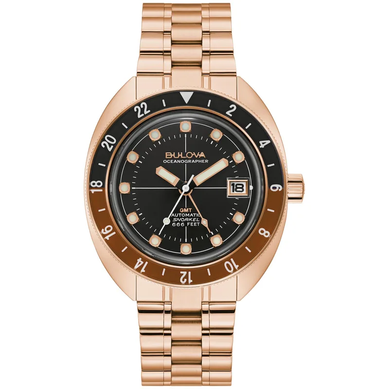 Bulova Watches Mens Oceanographer Snorkel Stainless Steel Bracelet Watch Black Dial