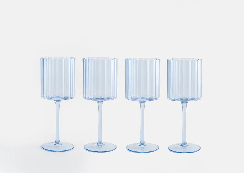 Jeanne Fitz Jeanne Fitz Scalloped Rim Fluted Wine Glass, Set Of 4, 12 Oz. - Blue