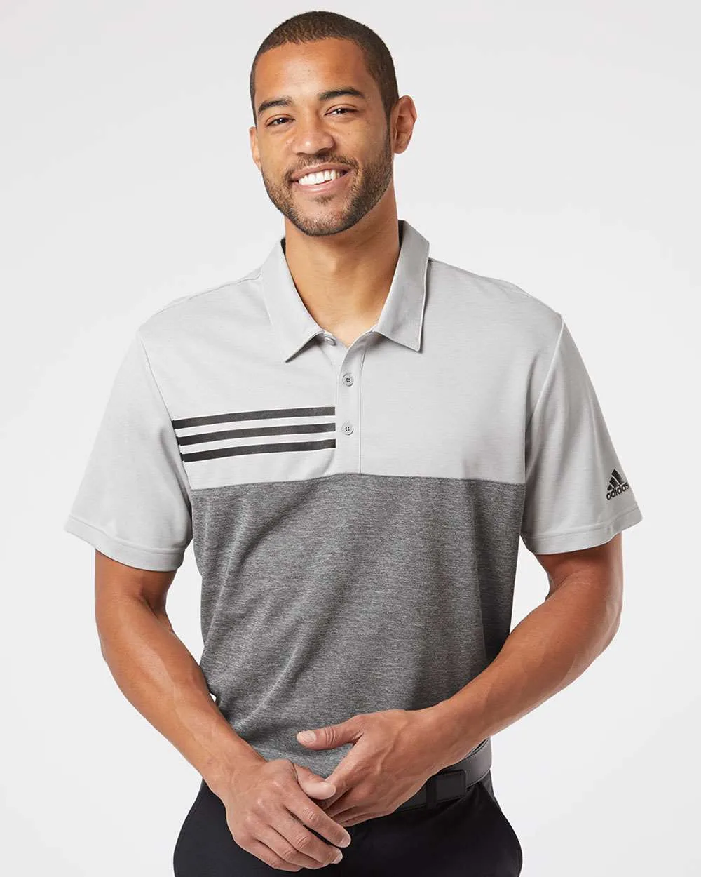 Adidas® Heathered Colorblock 3-Stripes Polo view 3