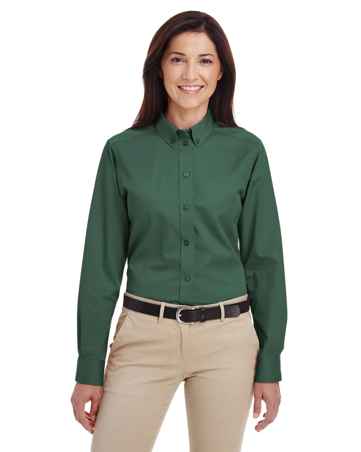 Harriton Ladies' Foundation Cotton Long-Sleeve Twill Shirt with Teflon™ view 5
